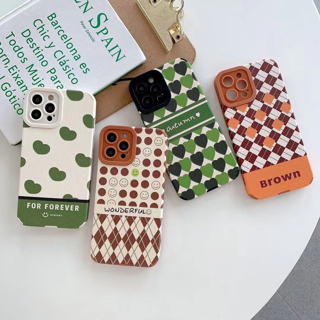 Ốp lưng điện thoại Iphone CARO HOA XANH Viền Vuông ĐEN ip7,8,plus/X,XS/XSMAX/11/11/12/13,pro,max