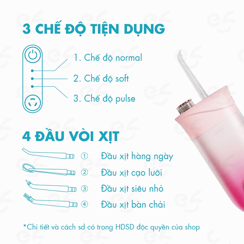Máy Tăm Nước Cầm Tay , Tăm Nước Oral Mini Vệ Sinh Răng , Có Thể Gấp Gọn - Kèm 4 Đầu