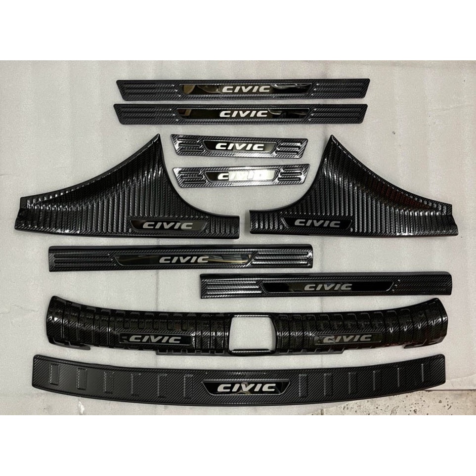 Ốp bậc cửa, nẹp bước chân, chống trầy bậc cốp trong ngoài Carbon xe Honda Civic 2022, 2023 vân cacbon cao cấp