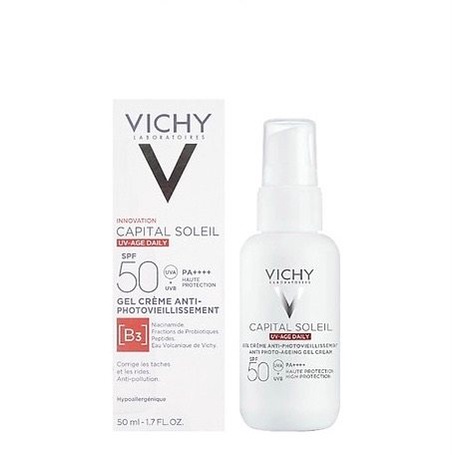 Gel chống nắng Vichy Innovation Capital Soleil UV-Age Daily 50ml phổ rộng, giảm hình thành đốm nâu, chống lão hoá da
