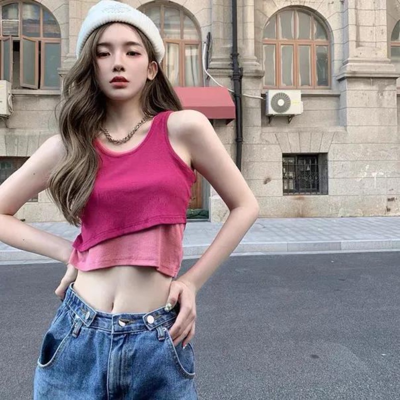 IELGY Áo Sweater Có Mũ Trùm + Áo Sát Nách Giả Nhiều Lớp Kiểu Retro Hàn Quốc Thời Trang Xuân Thu Cho Bạn Gái