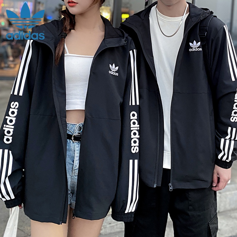 Áo Khoác Gió Thêu Logo Adidas Phối Khóa Kéo Thời Trang Cho Cặp Đôi