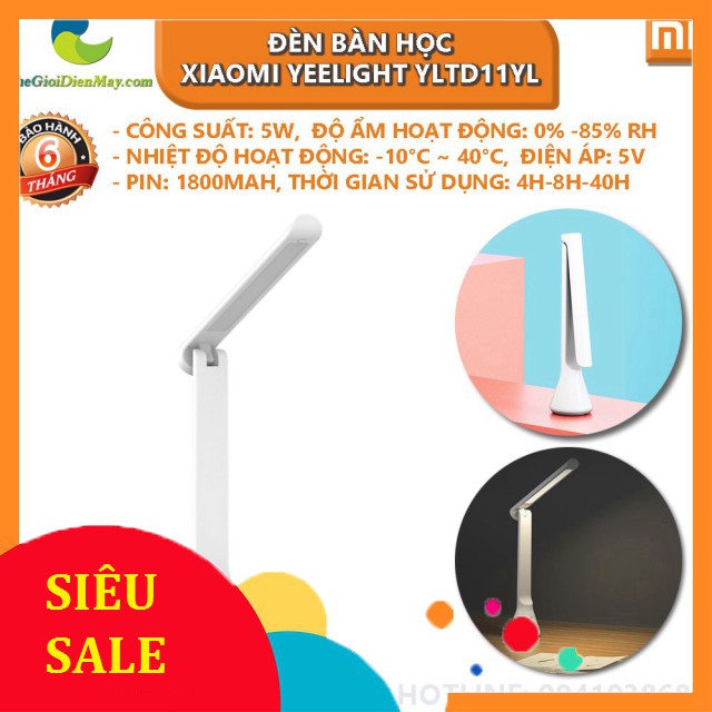 [SiêuRẻ] Đèn bàn học Xiaomi Yeelight YLTD11YL thời lượng pin tối đa lên đến 40h - Bảo hành 6 tháng - Shop Thế Giới Điện 