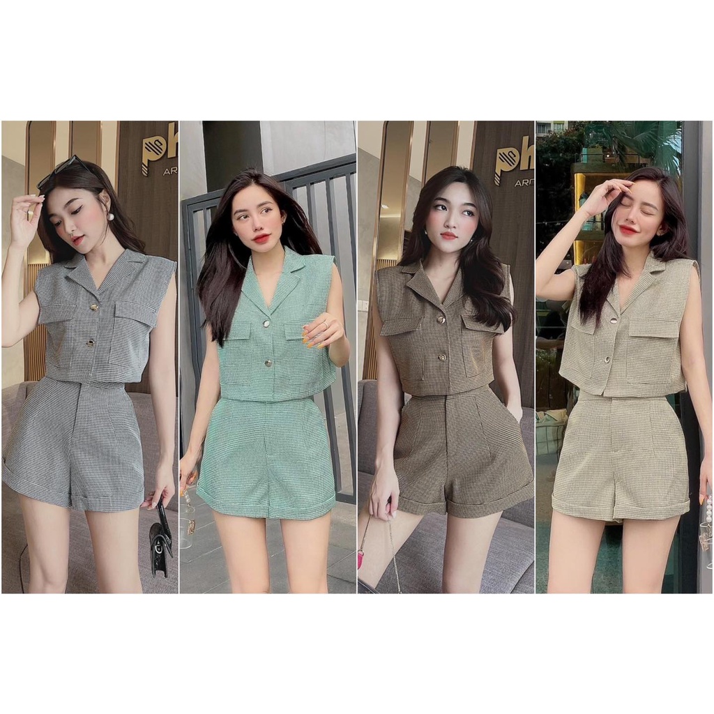 Set CARO Áo Vest Đệm Vai Quần Short