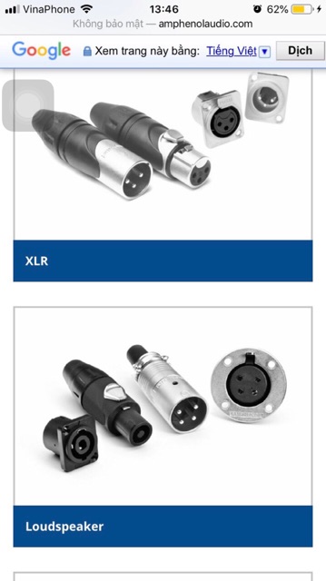 Jack rắc Canon XLR hàng cao cấp hãng AMPHENOL Australia