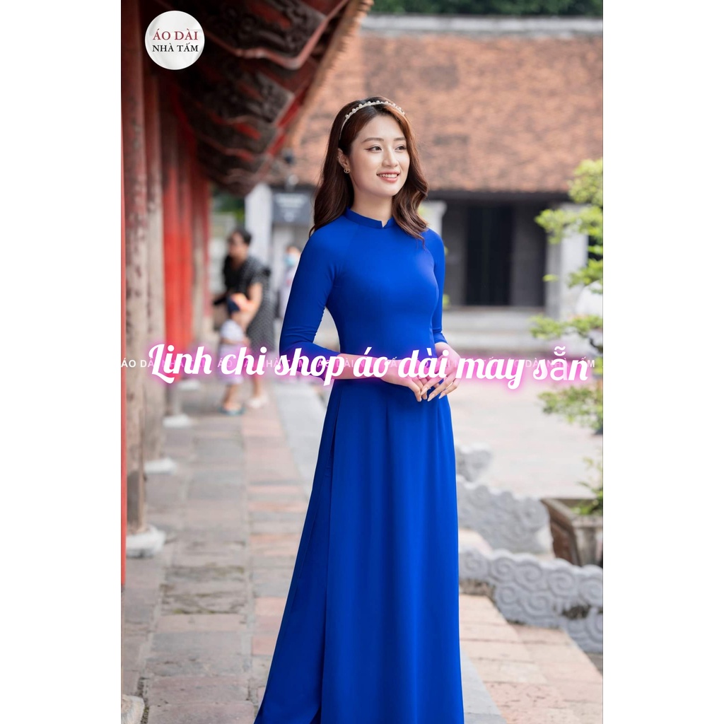 áo dài may sẵn in lụa trẻ trung