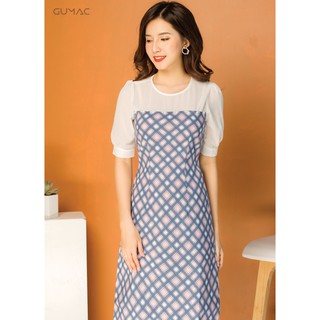 Đầm phối caro GUMAC MS07922_XANH