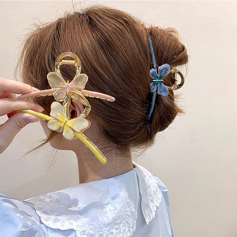 Kẹp gắp tóc IF ME bằng kim loại màu trơn hình bướm thời trang cho nữ