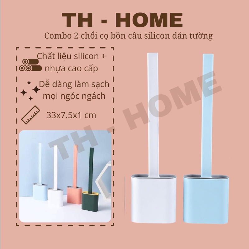 Combo 2 chổi cọ toilet, chổi cọ bồn cầu silicon dán tường (kèm miếng dán)