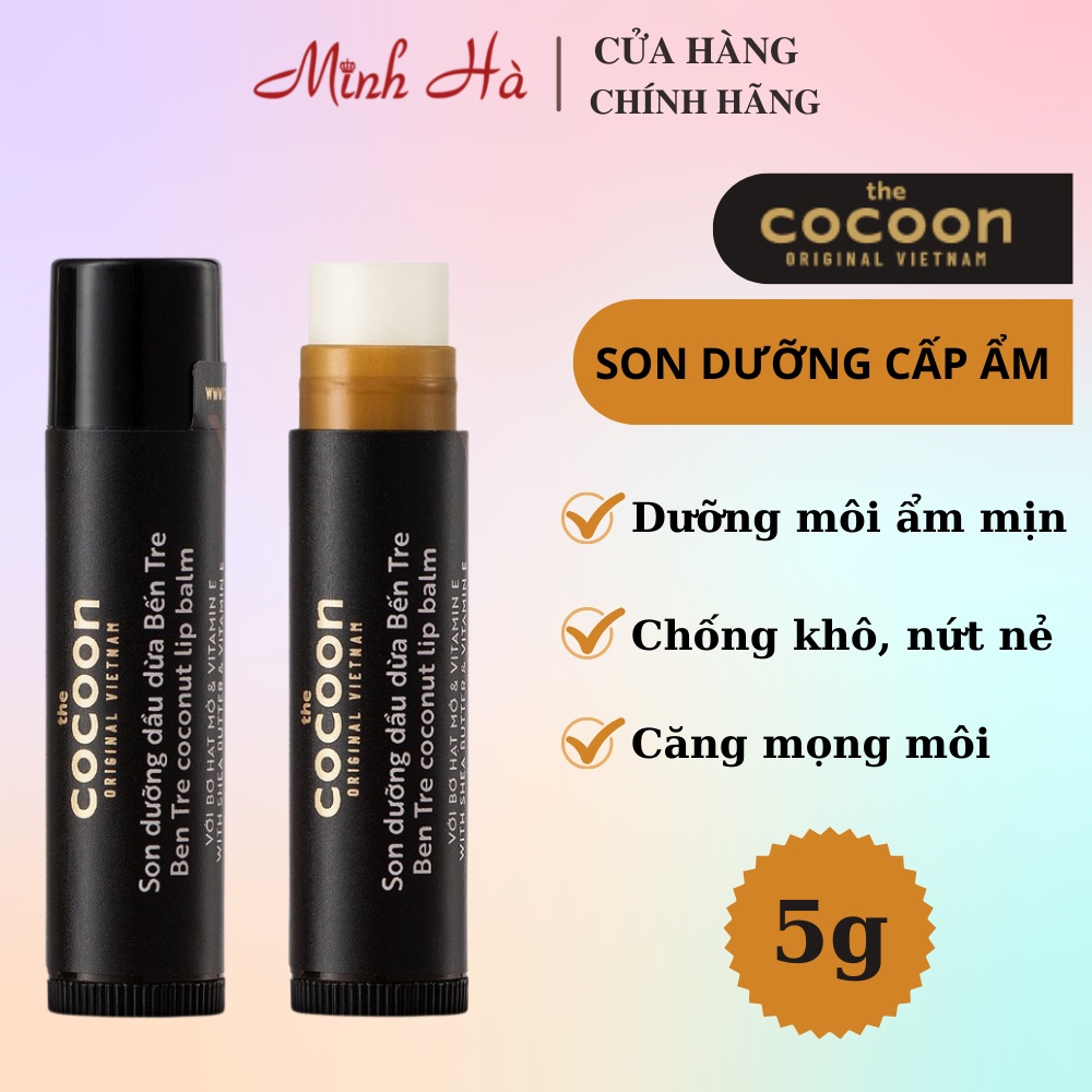 Son dưỡng môi Cocoon Coconut Lip Balm dầu dừa Bến tre 5g giúp đôi môi mềm mịn, hồng hào