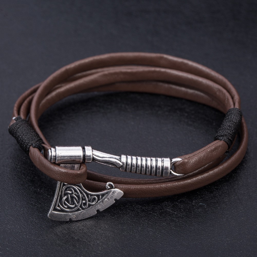 Vòng tay búa axe da vòng tay cao cấp kiểu dáng viking châu âu Chammart