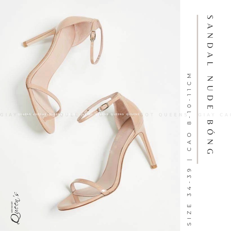 Giày Cao Gót Sandal Màu Da Nude Dây Mảnh Tôn Dáng Sang Chảnh Xăng Đan Công Sở Nữ Da Bóng Quai Ngang Cao 8-10-11 Phân
