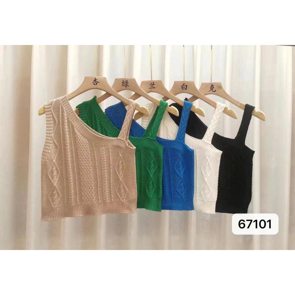 Áo Dệt Kim Ngắn Không Tay Vạt Chéo Phong Cách Hàn Quốc Thời Trang Mùa Hè Hàng Mới 2022