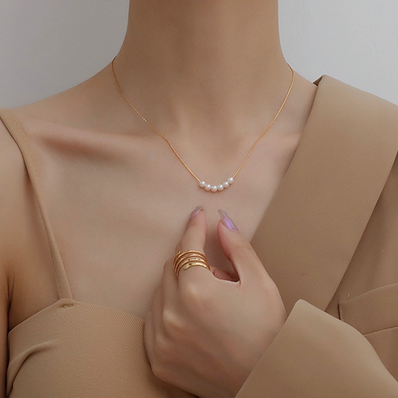 Vòng cổ Thép Titan Mặt Giả Ngọc Trai Phong Cách Hàn Quốc Quyến Rũ Cho Nữ