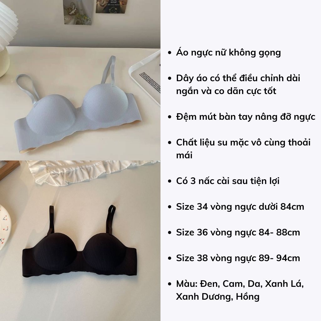Áo ngực nữ đúc su không gọng mềm mại thoáng mát, Áo lót không dây đệm mút bàn tay nâng ngực sexy gợi cảm  A5277