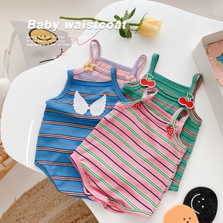 0-2 Years Baby Girls Candy Color Stripes Sling Romper