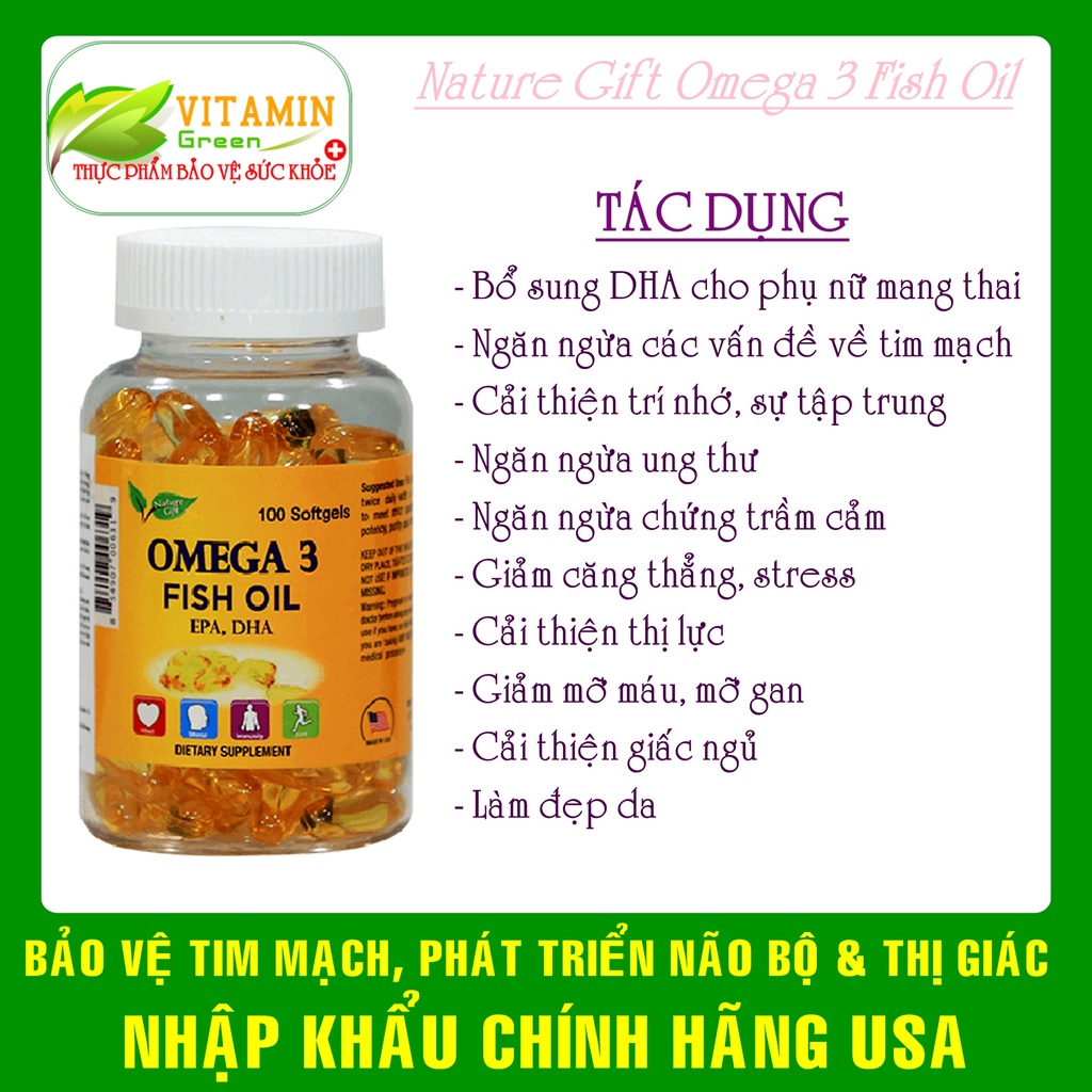 Viên uống dầu cá Omega 3 Fish Oil Nature Gift 100 viên  | Nhập khẩu chính hãng Mỹ