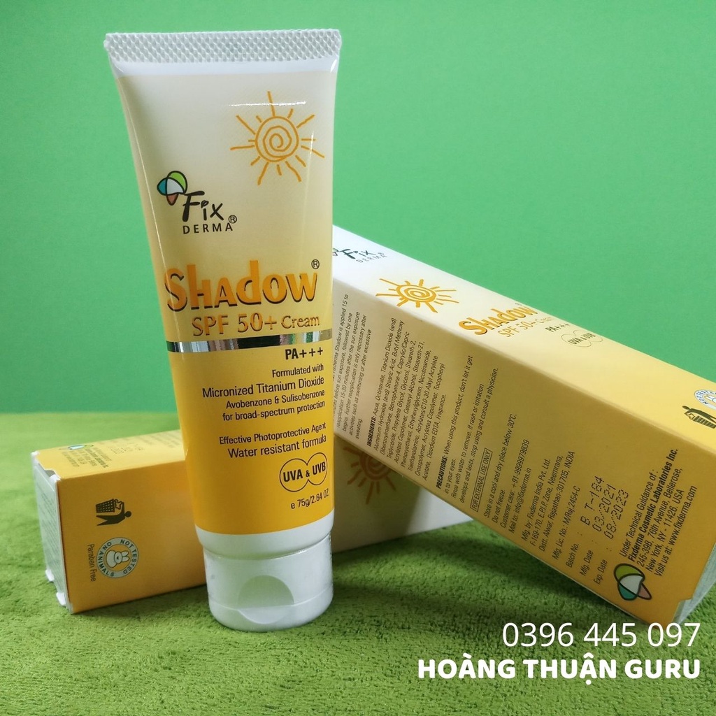 Kem chống nắng Fixderma shadow spf 50 , spf 30 phù hợp cho da dầu mụn - chống nắng phổ rộng , không gây bí da , tuýp 75g