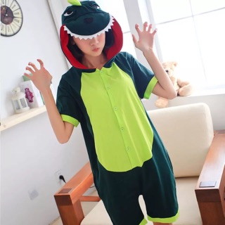 Pijama cộc tay hình thú (khủng long xanh) có ảnh thật