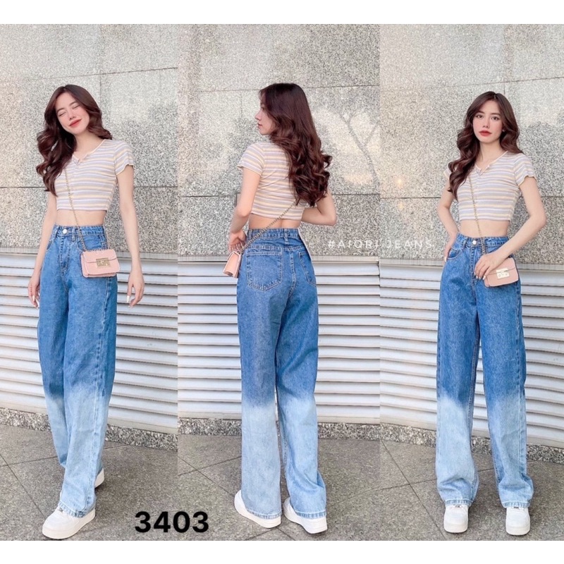 Quần Jean Nữ AIORI Ống Rộng Lưng Cao Trơn Loang Màu Ống Suông Cạp Cao Cotton Mềm Mịn,Thời Trang Hàn Quốc_S3403