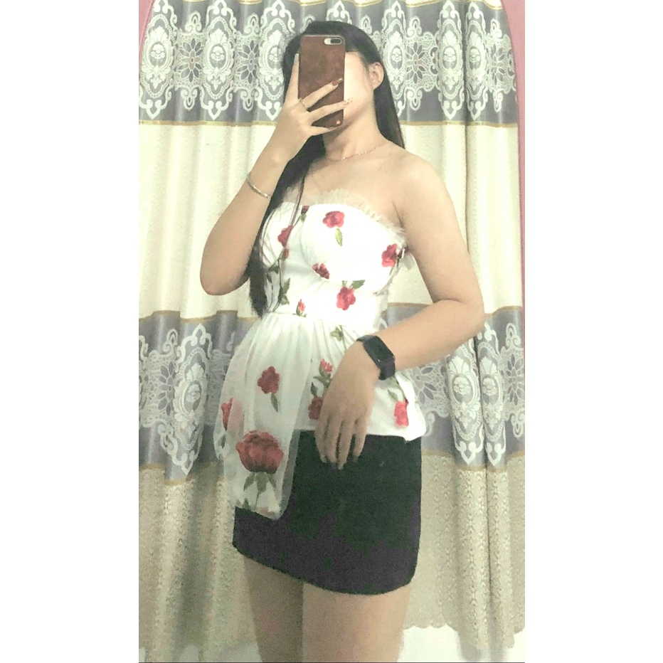 Áo Croptop quây ngực hoa hồng sang chảnh DG4563