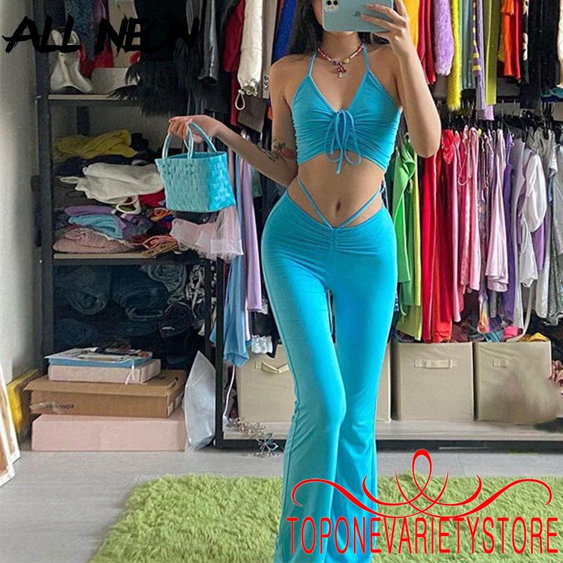 Set áo croptop không tay + quần dài ống loe thời trang cho nữ | BigBuy360 - bigbuy360.vn