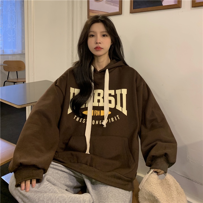Áo Hoodie Dáng Rộng Dày Dặn In Chữ Thời Trang Cho Nữ