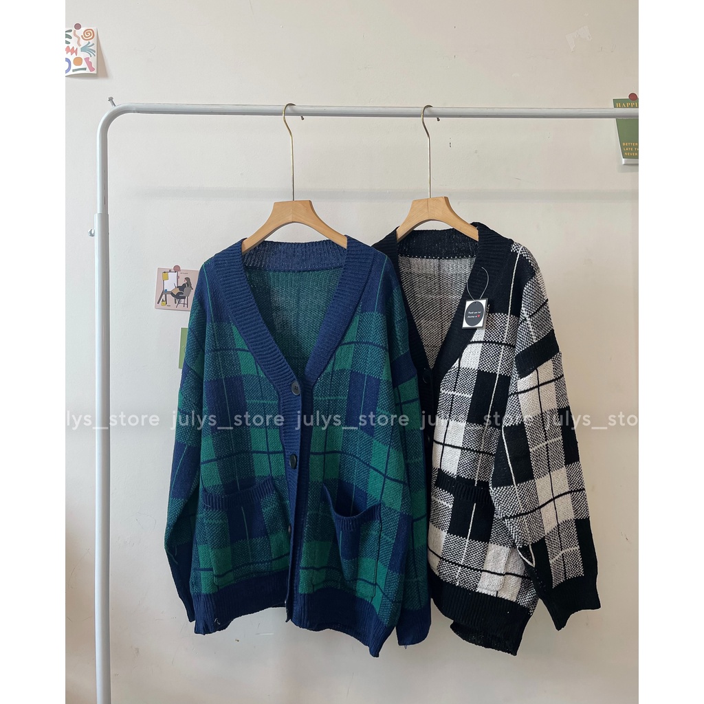 Áo cardigan len KẺ TO 2 màu retro (ảnh thật kèm video)