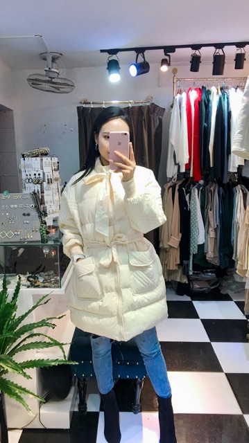 Áo Phao lông vũ thắt eo