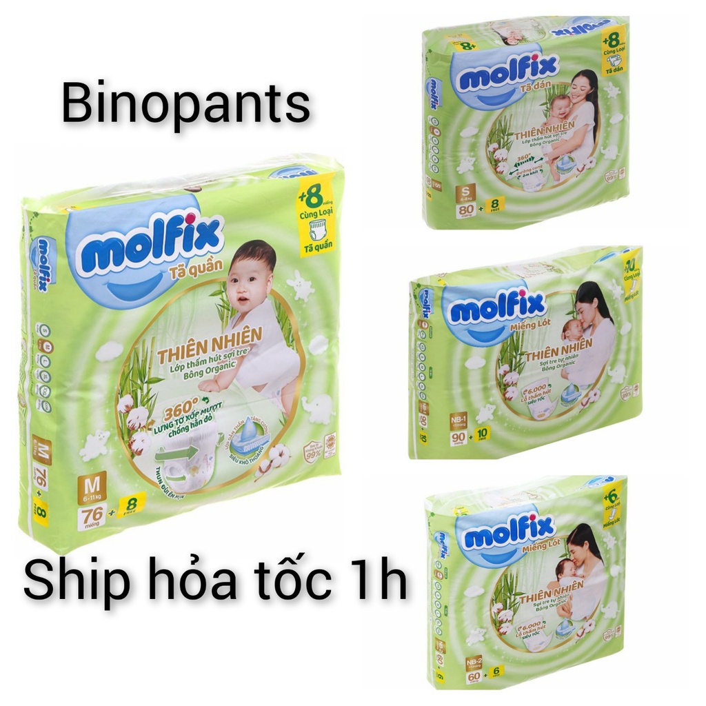 [Freeship] Tã Quần và Dán Molfix từ thiên nhiên bông Organic tự nhiên NB1-100 / S84 / M82 / L74 / XL70 / XXL64 / XXXL30