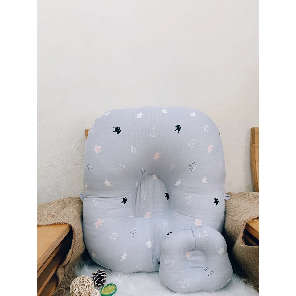 Gối chống trào ngược Muslin siêu mềm cho bé sơ sinh kèm gối nhỏ