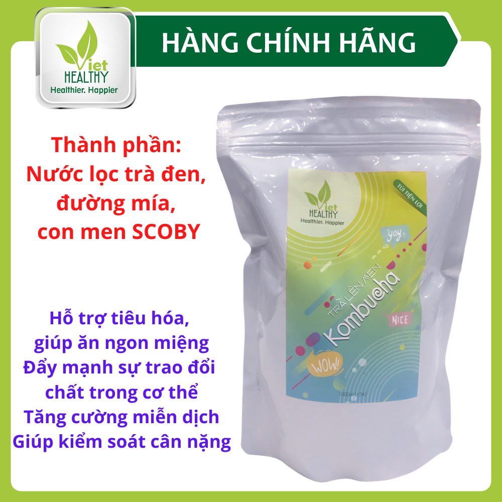 Trà lên men Kombucha 1 lít Viethealthy (Túi tiện lợi)