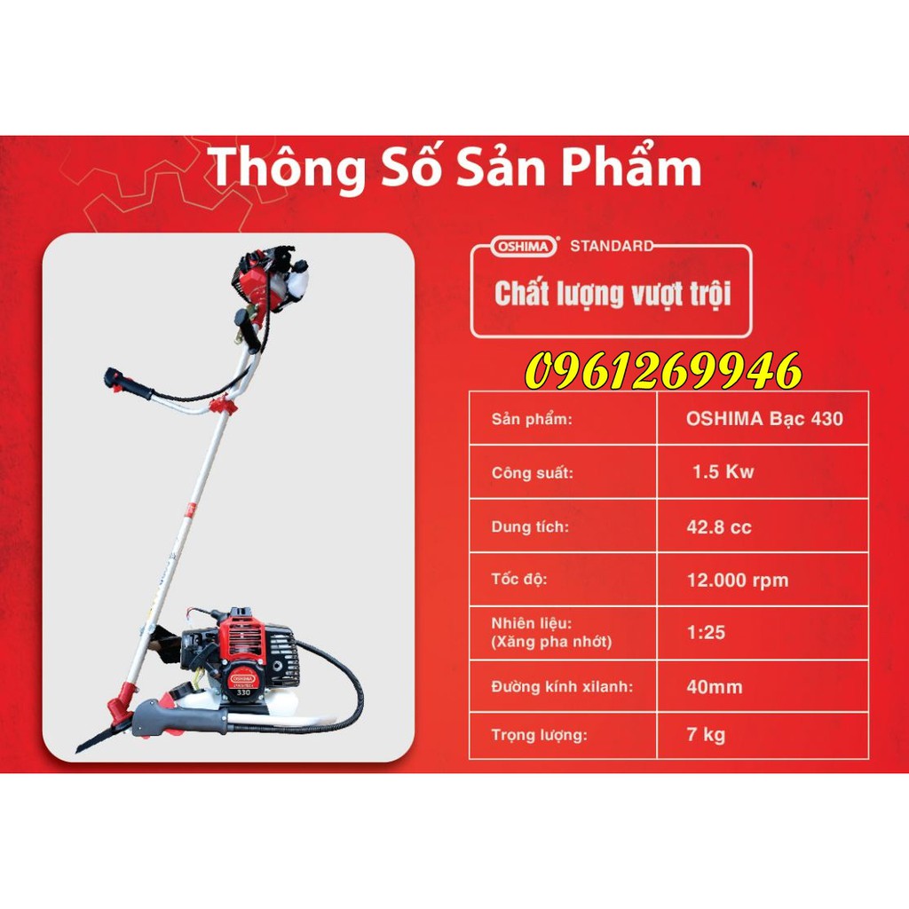 Máy cắt cỏ Oshima 430 bạc động cơ 2 thì công suất 1500W