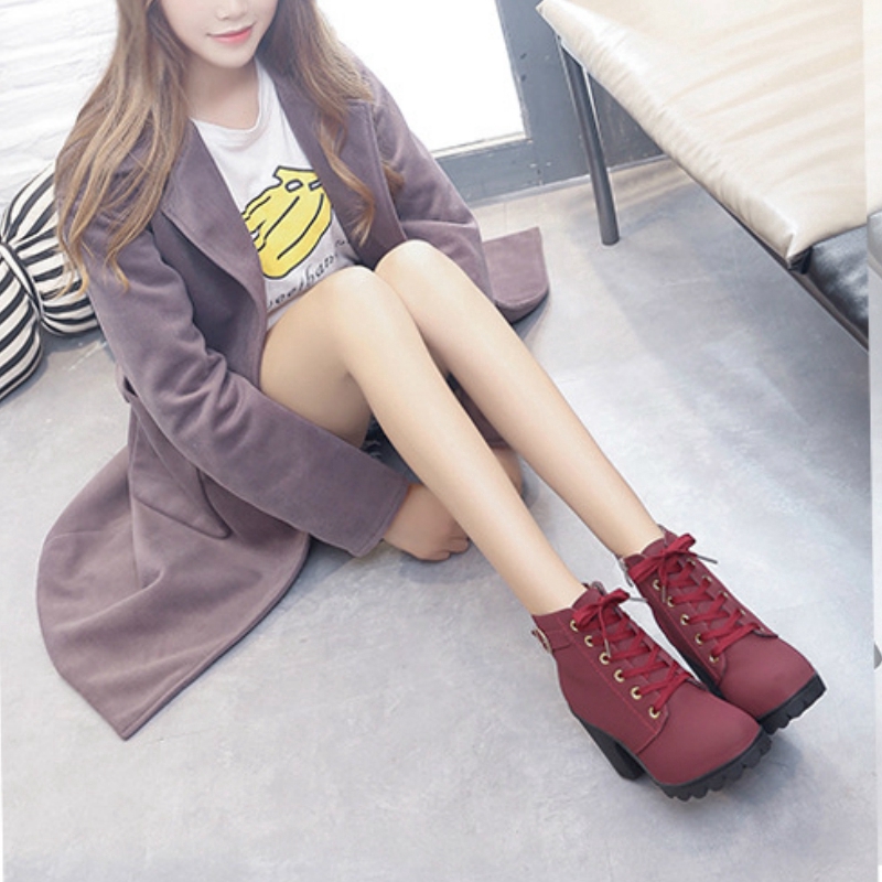 Giày bốt IELGY cao gót mũi tròn thời trang cá tính dành cho nữ