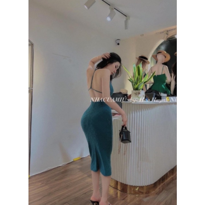 Đầm ôm body hở lưng phối dây chất vải Xốp dày dặn xịn sò cam kết hàng y hình