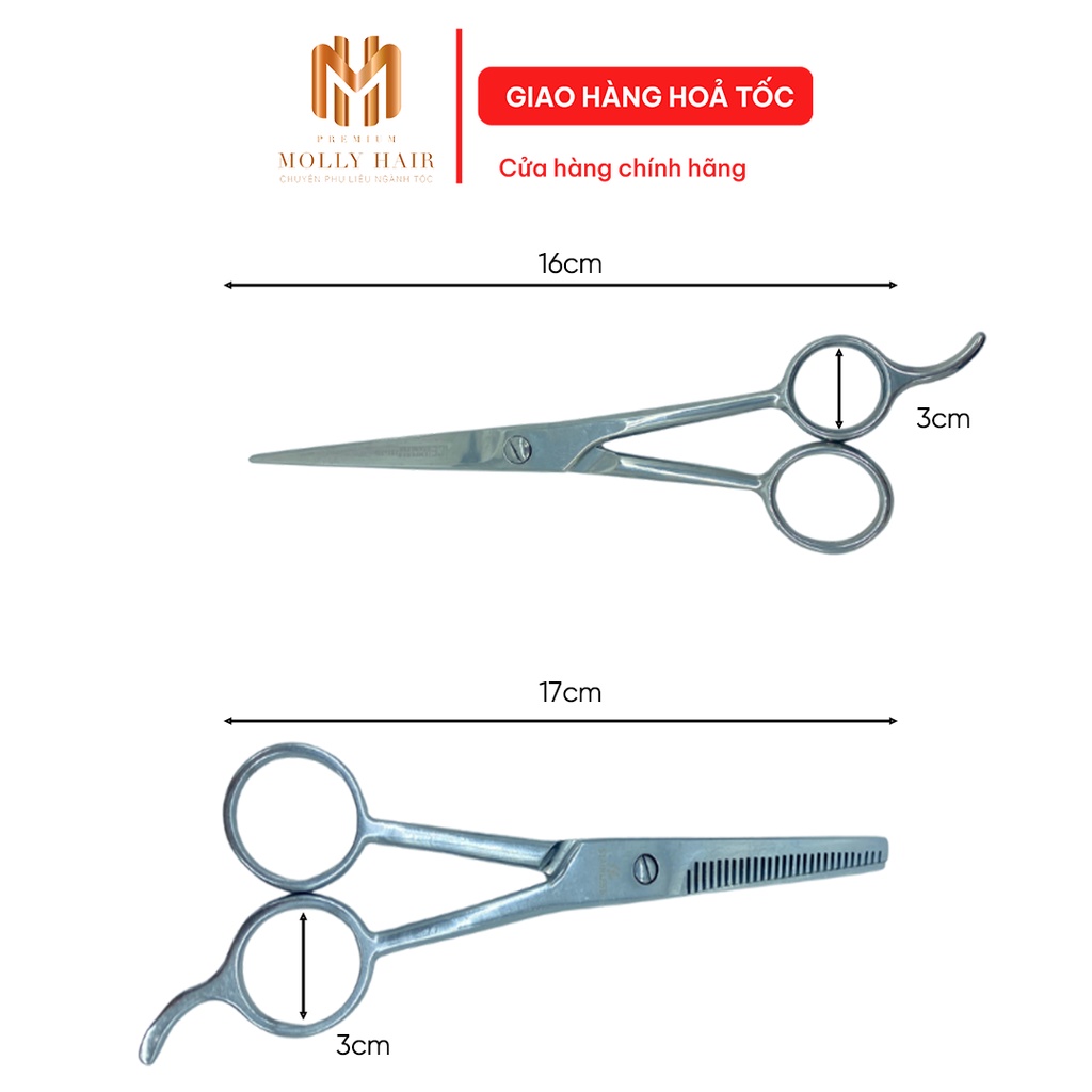 Kéo cắt tóc, kéo tỉa tóc Mollyhair, inox không gỉ lưỡi kéo sắc nhọn không bị dựt tóc