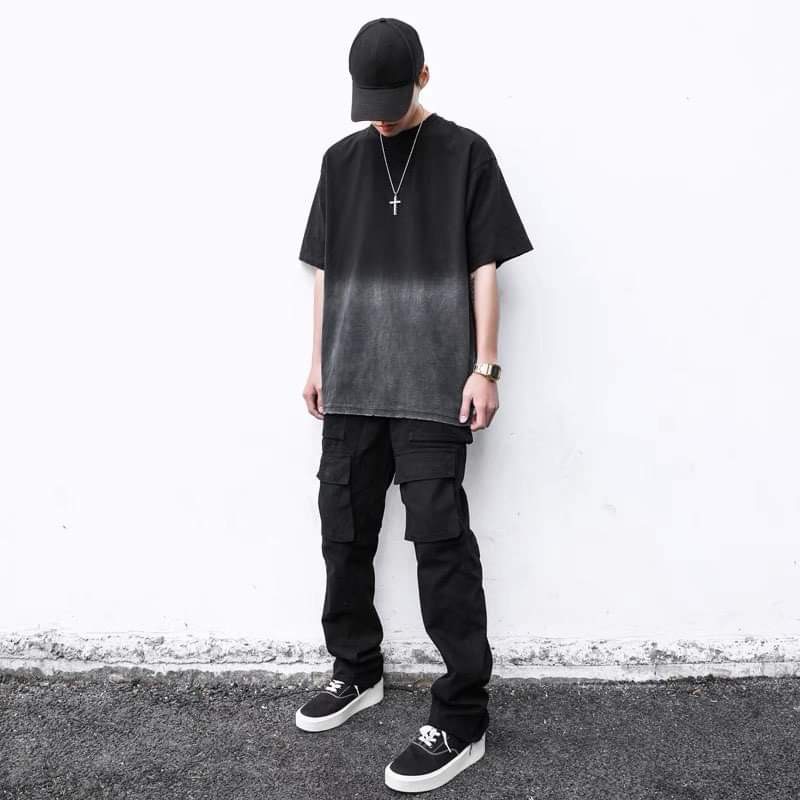 Áo wash 2 màu âm dương xám dưới