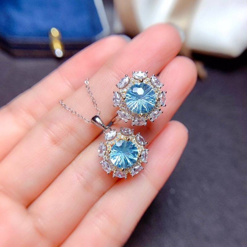 ✨Blingbling✨ Bộ Nhẫn Khảm Đá Topaz Giả Tự Nhiên Hai Màu Mạ Điện