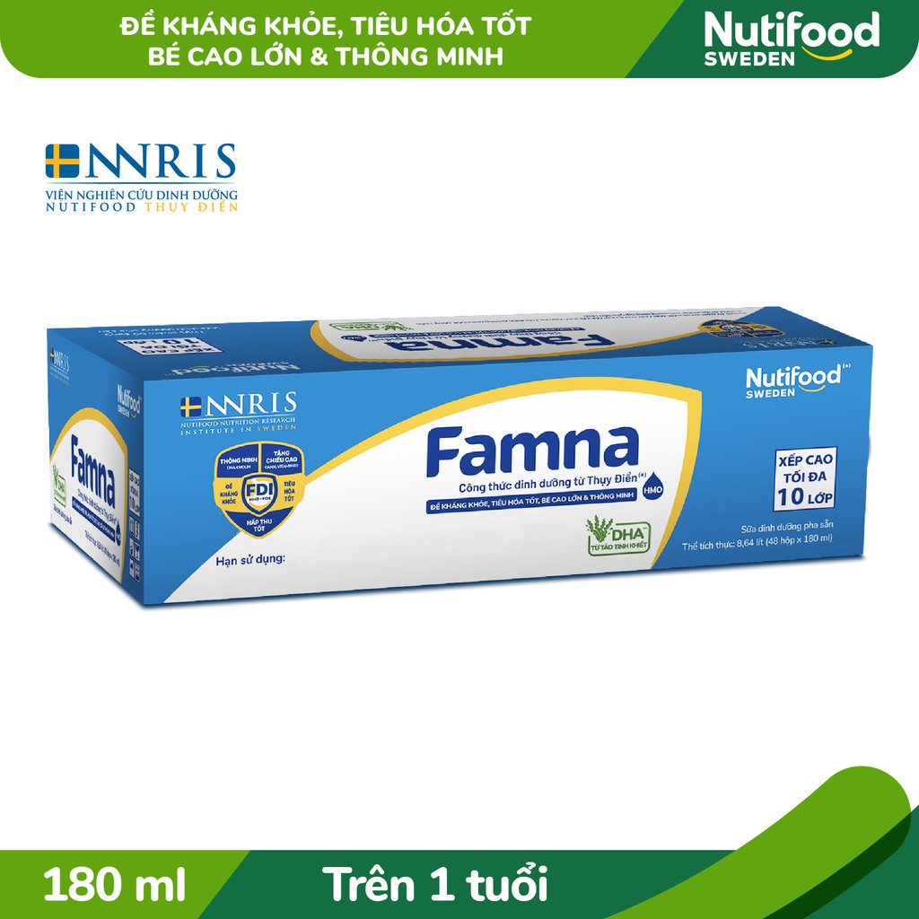 [Mã FMCGMALL -8% đơn 250K] Thùng 48 hộp Sữa Bột Pha Sẵn Famna 180ml /hộp