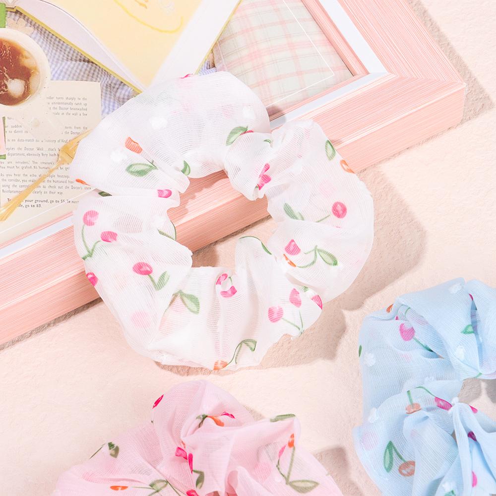 NEXTVN Dây Cột Tóc Chiffon Co Giãn Tốt In Họa Tiết Hoa / Cherry Dễ Thương Thời Trang Cho Nữ