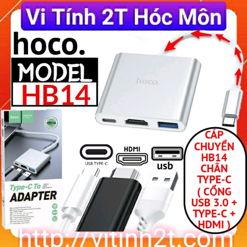 Hub Chuyển Type C Ra USB 3.0 , HDMI &amp; PD 2.0 Hoco HB14 Chính Hãng