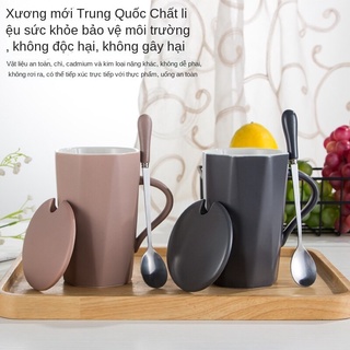 Cốc Uống Nước Dung Tích Lớn Bằng Gốm Sứ Kèm Nắp Và Muỗng