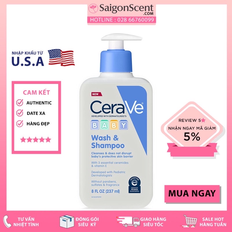 Sữa tắm gội CeraVe Baby Wash &amp; Shampoo ( 237mL )