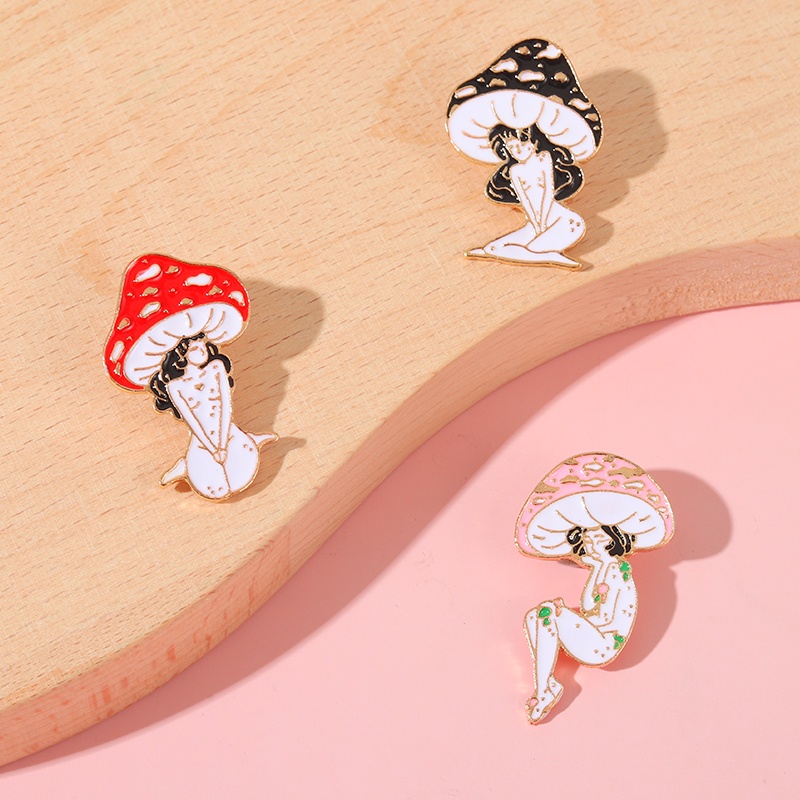 Ghim cài áo QIHE JEWELRY hình cô gái nấm hoạt hình tráng men 4 kiểu đáng yêu xinh xắn thích hợp làm quà tặng