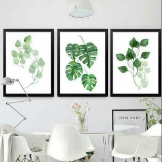 Tranh canvas 30×40 bộ 3 tranh lá nhiệt đới