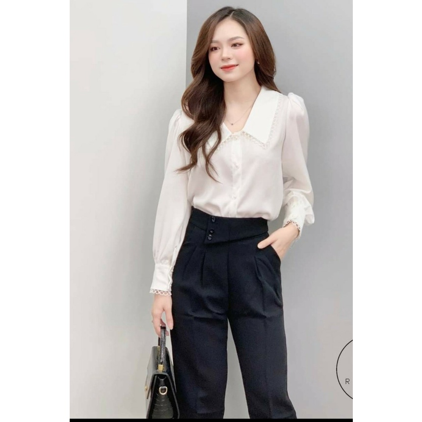 Áo sơ mi nữ tiểu thư viền ren kiểu công sở hàn quốc màu trắng thời trang thiết kế Gloria Shop