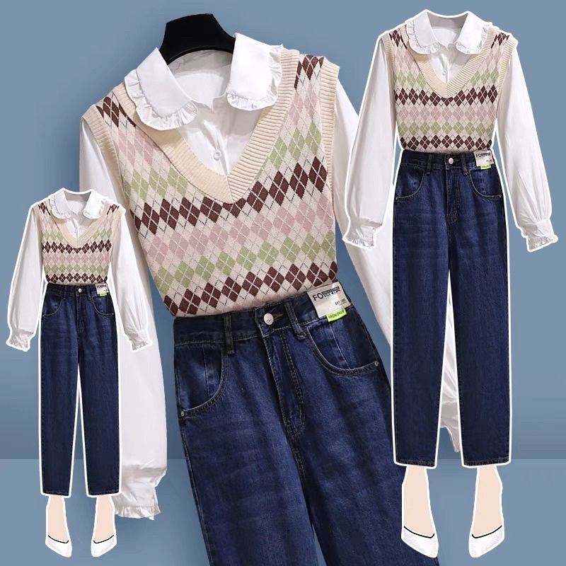 ÁO len nữ, áo gile họa tiết quả trám _Len ghi lê Áo Dệt Kim Không Tay Cổ Chữ V Phong Cách Retro Hàn Quốc | BigBuy360 - bigbuy360.vn