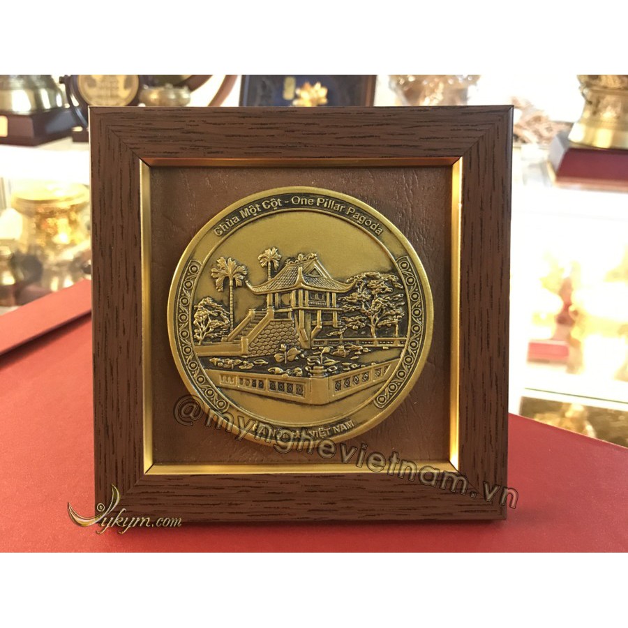 Tranh quà tặng chùa một cột, khuê văn các, tháp rùa, mặt trống đồng 12x12cm