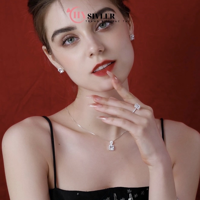 Dây chuyền bạc ý s925 dây mì mặt đá vuông siêu sáng sang chảnh vòng cổ nữ bạc thật giá rẻ CHY SILVER
