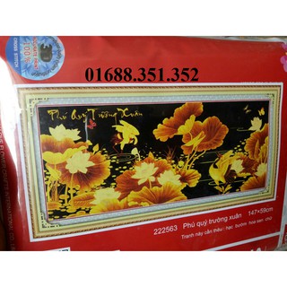 Tranh thêu chữ thập Phú quý trường xuân 222563-147x59cm